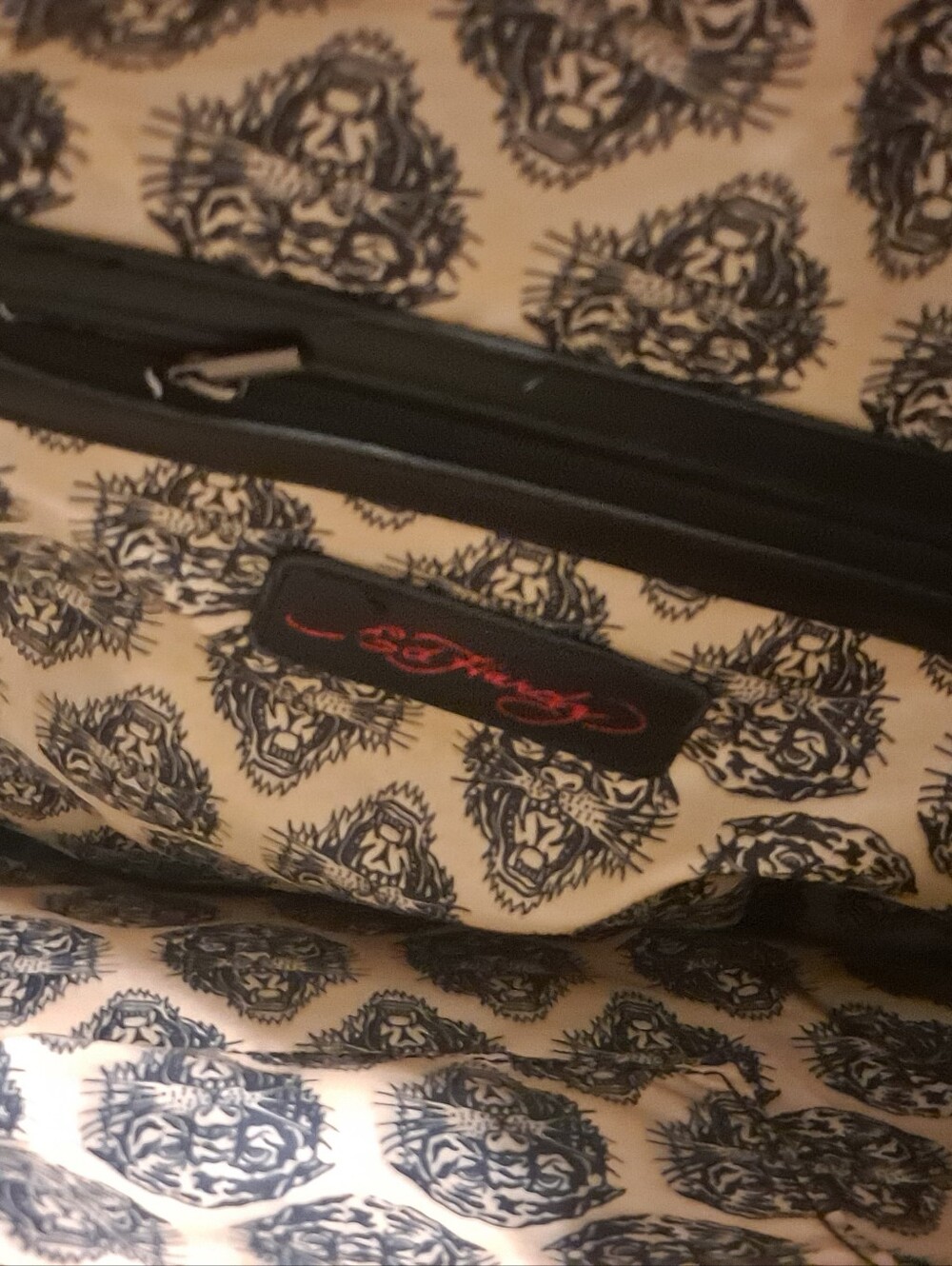Ed Hardy Black Embossed Studded Faux Leather Satchel With Several Charms - Picture 6 of 6